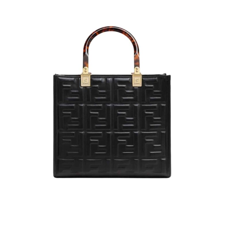 FENDI SUNSHINE SMALL BLACK LEATHER SHOPPER 25CM 8BH394AMCVF0KUR