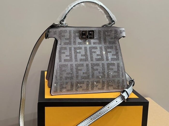 Alternative view of FENDI PEEKABOO ISEEU PETITE SILVER LEATHER BAG WITH CRYSTAL FF MOTIF 21CM 8BN335APKFF1JSU