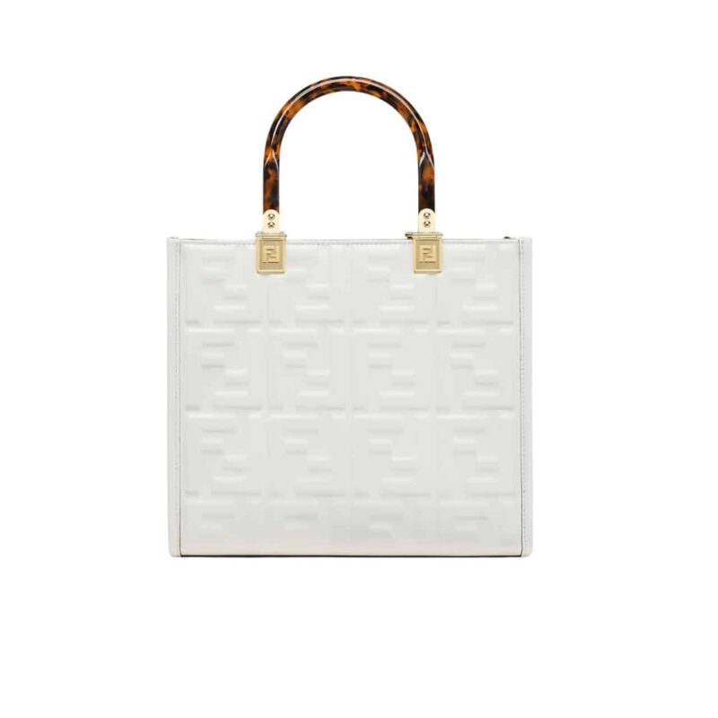 FENDI SUNSHINE SMALL WHITE LEATHER SHOPPER 25CM 8BH394AMCVF0QVL