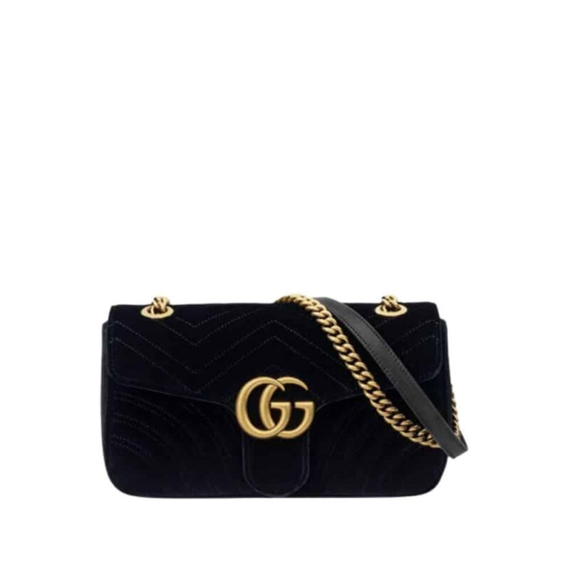 GUCCI MARMONT VELVET SHOULDER BAG BLACK 21CM