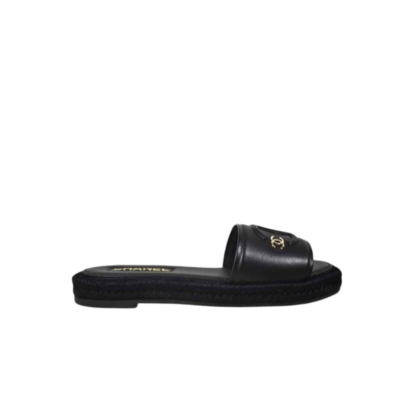 CHANEL BLACK SLIDE CC LOGO