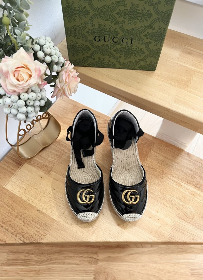 Alternative view of GUCCI LEATHER PLATFORM ESPADRILLE BLACK 573023 BTMO0 1000