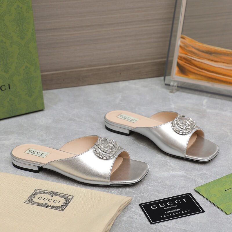 Alternative view of GUCCI GG CRYSTAL SLIPPERS SILVER