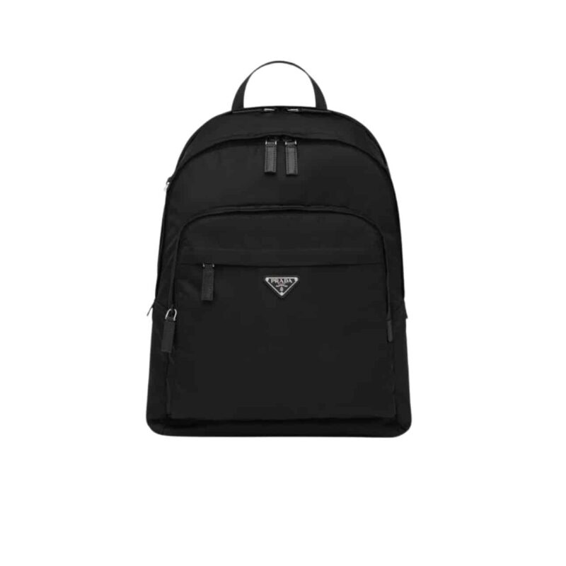 PRADA RE NYLON AND SAFFIANO LEATHER BACKPACK BLACK 43CM 2VZ048 2DMG F0002