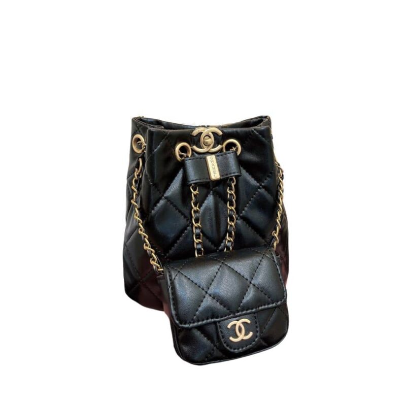 CHANEL MINI BUCKET BACKPACK GOLD TONE HARDWARE BLACK 19CM
