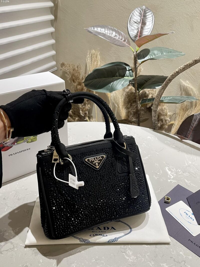 Alternative view of PRADA GALLERIA SATIN MINI BAG WITH CRYSTALS BLACK 23CM 1BA906 2AWL F0002 V EOY