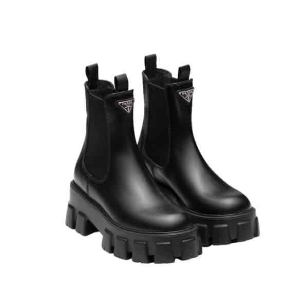 PRADA MONOLITH BRUSHED LEATHER BOOTIES BLACK 1T256N B4L F0002 F B055