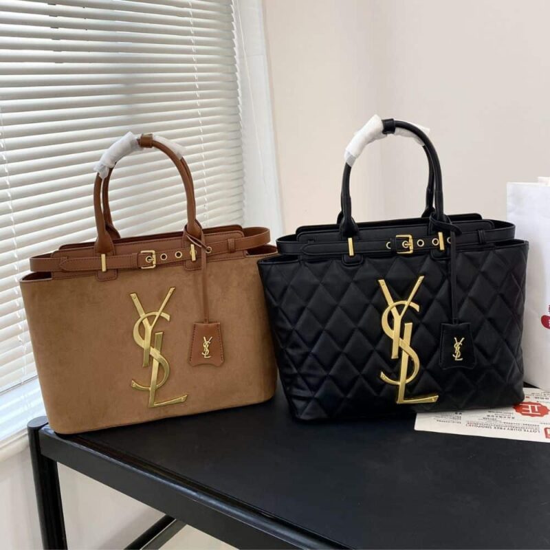 Alternative view of SAINT LAURENT TOTE BAG WITH GOLD TONE BUCKLE QUILTED BLACK 34CM