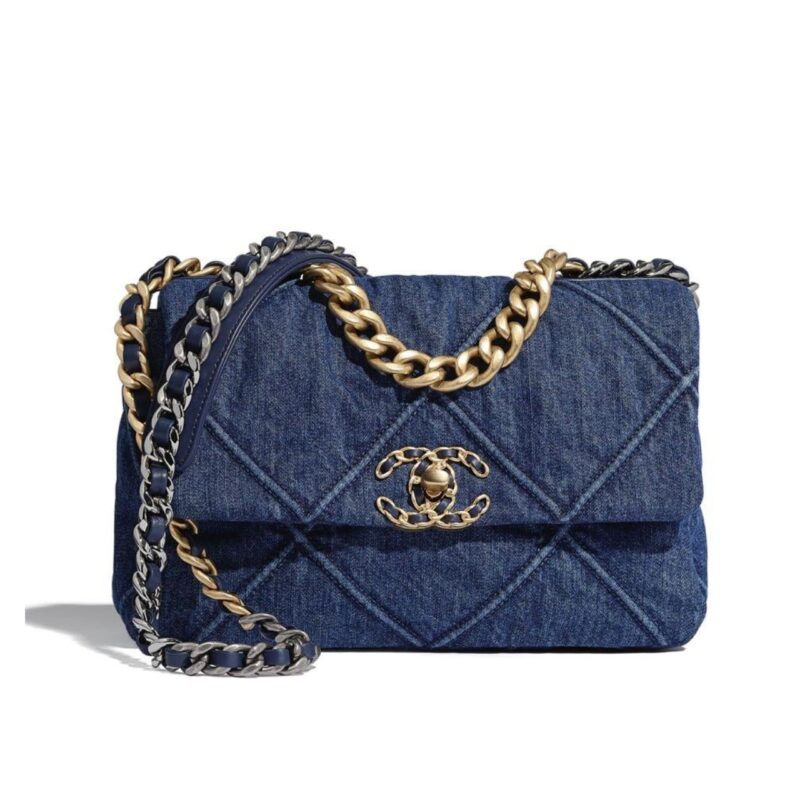CHANEL 19 FLAP BAG DENIM BLUE 25CM AS1160 B02876 N6832