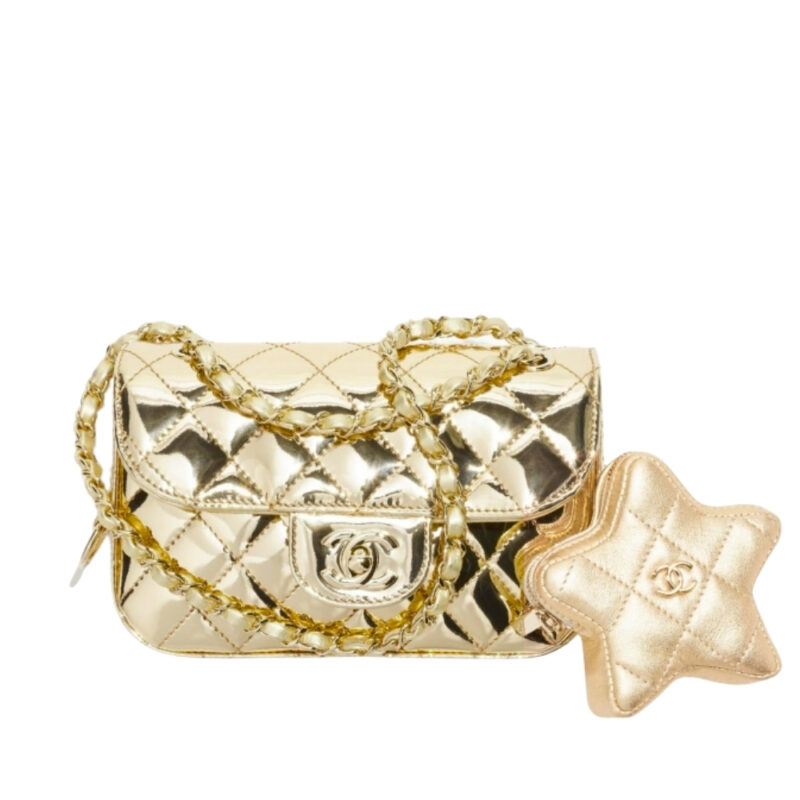 CHANEL MINI FLAP BAG STAR COIN PURSE YELLOW GOLD 20CM AS4646 B14873 NT671