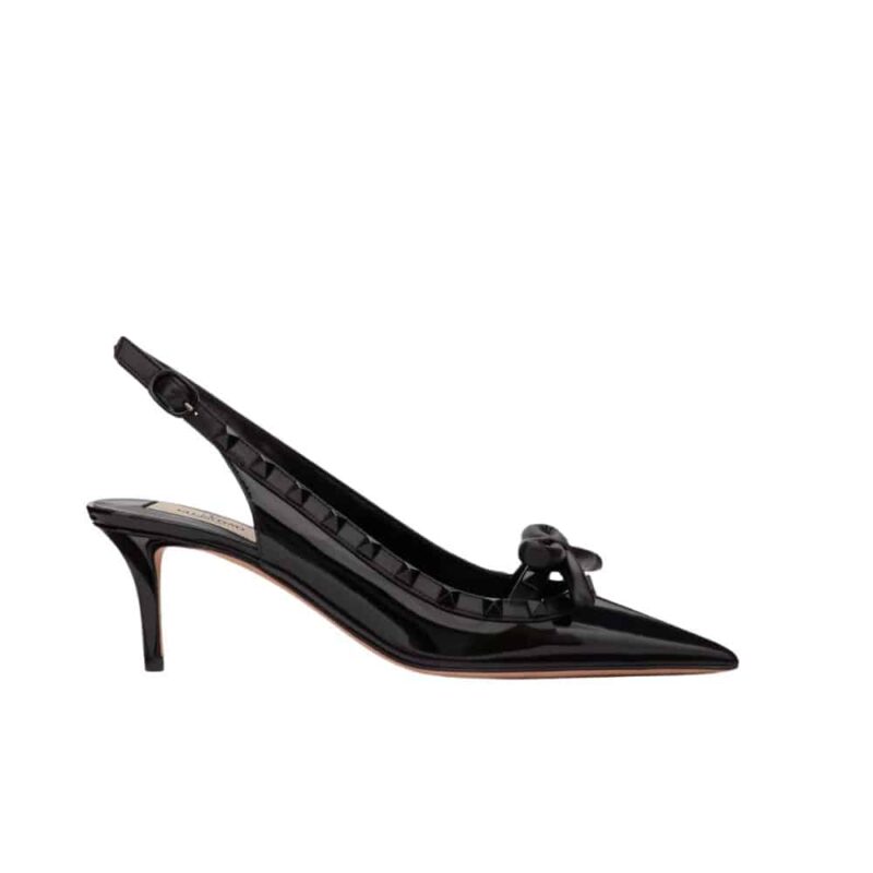 VALENTINO ROCKSTUD BOW SLINGBACK PUMP IN PATENT LEATHER WITH MATCHING STUDS BLACK  4W2S0IB8IXH 0NO