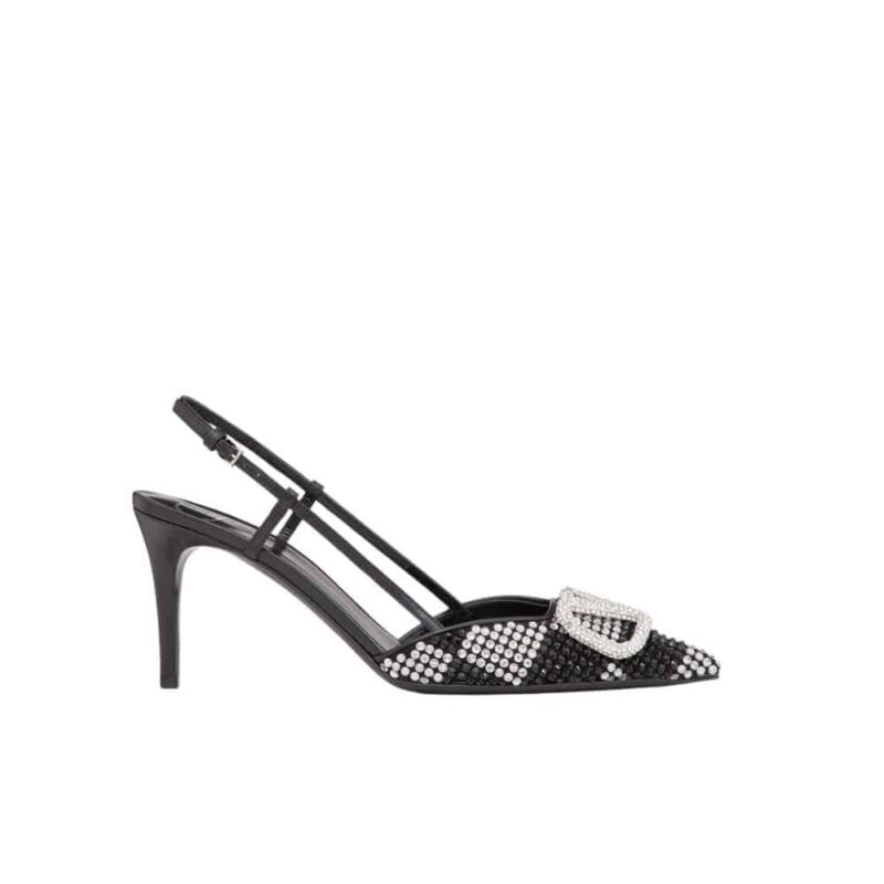VALENTINO VLOGO SIGNATURE BACK STRAP CRYSTAL HIGH HEELS BLACK WS0R01EWKZRN