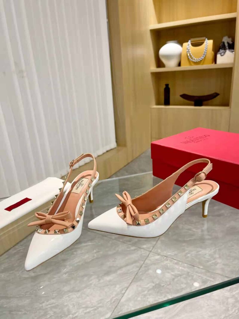 Alternative view of VALENTINO ROCKSTUD BOW SLINGBACK PUMP IN PATENT LEATHER WITH MATCHING STUDS WHITE