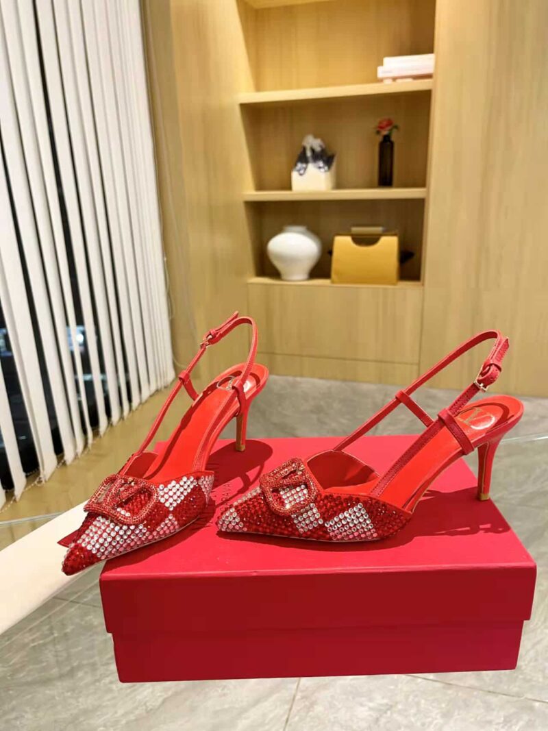 Alternative view of VALENTINO VLOGO SIGNATURE BACK STRAP CRYSTAL HIGH HEELS RED