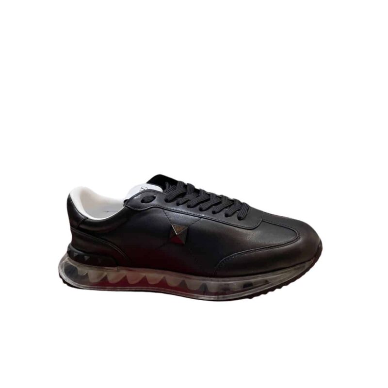 VALENTINO GARAVANI STUD AROUND LOW TOP CALFSKIN AND NAPPA LEATHER SNEAKER BLACK