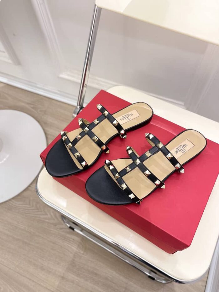 Alternative view of VALENTINO GARAVANI ROCKSTUD FLAT SLIDE SANDAL BLACK 5W2S0C49VOD 0NO