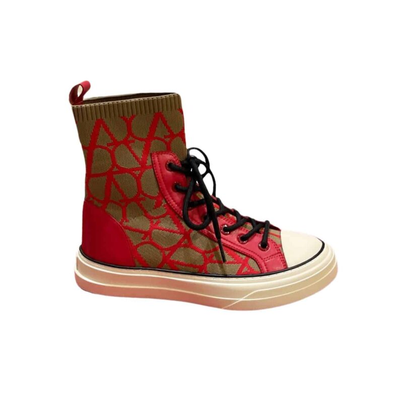 VALENTINO GARAVANI TOILE ICONOGRAPHE SOCKS SNEAKERS RED