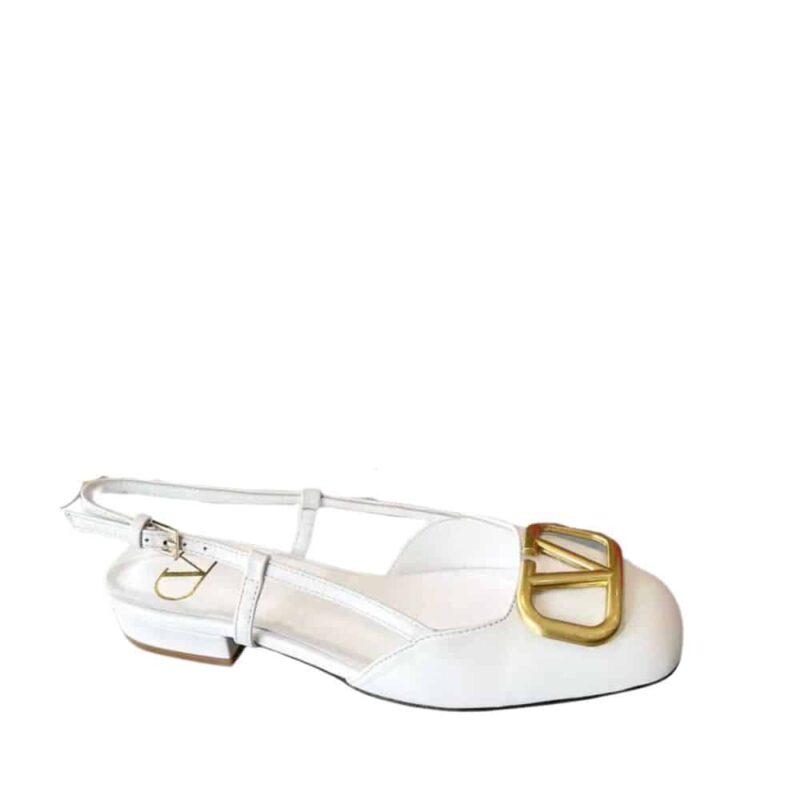 VALENTINO GARAVANI V LOGO LEATHER SLINGBACK FLATS WHITE