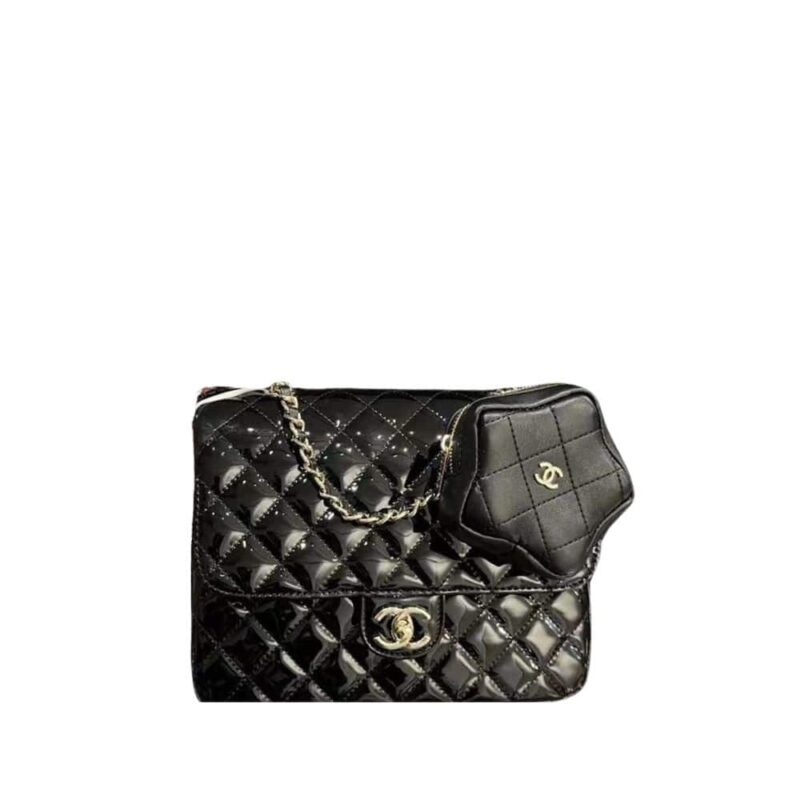 CHANEL FLAP BACKPACK AND STAR COIN PURSE BLACK 23CM