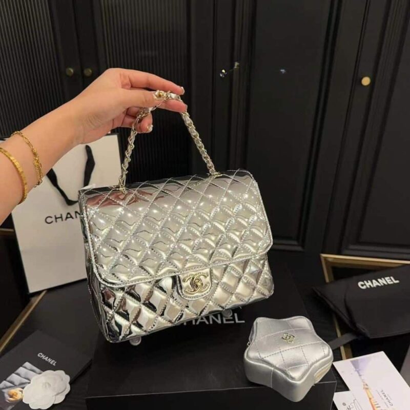 Alternative view of CHANEL 24C MIRROR STAR COIN PURSE MINI FLAP BAG METALLIC SILVER 23CM