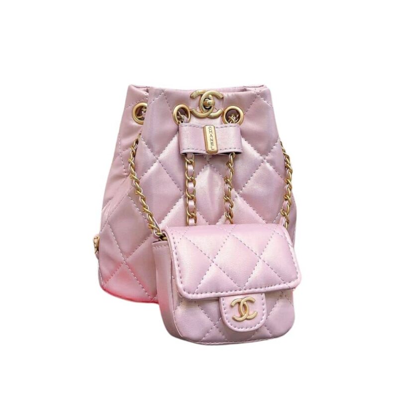 CHANEL MINI BUCKET BACKPACK GOLD TONE HARDWARE PINK 19CM