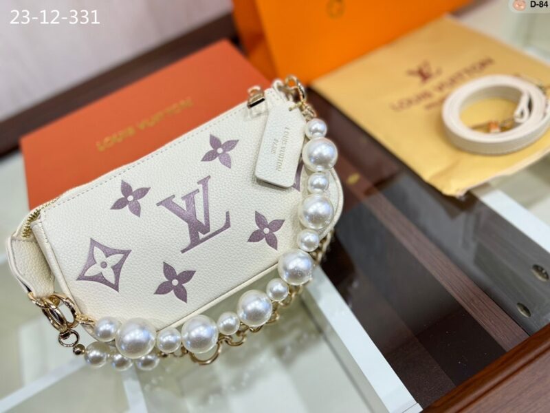 Alternative view of LOUIS VUITTON POCHETTE ACCESSOIRES WITH PEARL CHAIN WHITE 20CM
