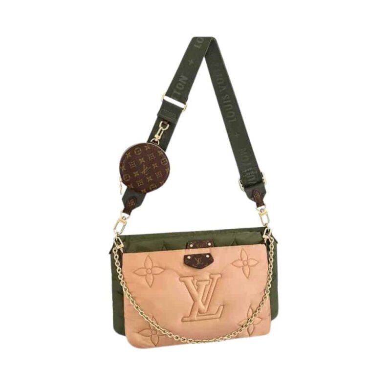 LOUIS VUITTON MAXI MULTI POCHETTE ACCESSOIRES MONOGRAM PILOW BEIGE AND GREEN 24CM
