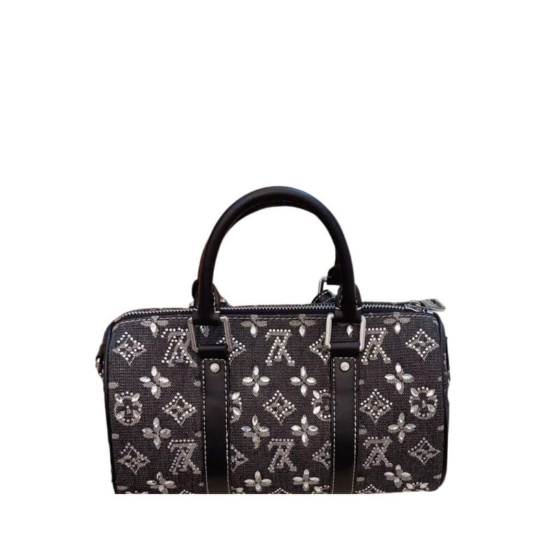 LOUIS VUITTON KEEPALL BANDOULIÈRE 25 BAG CRYSTAL MONOGRAM BLACK 25CM