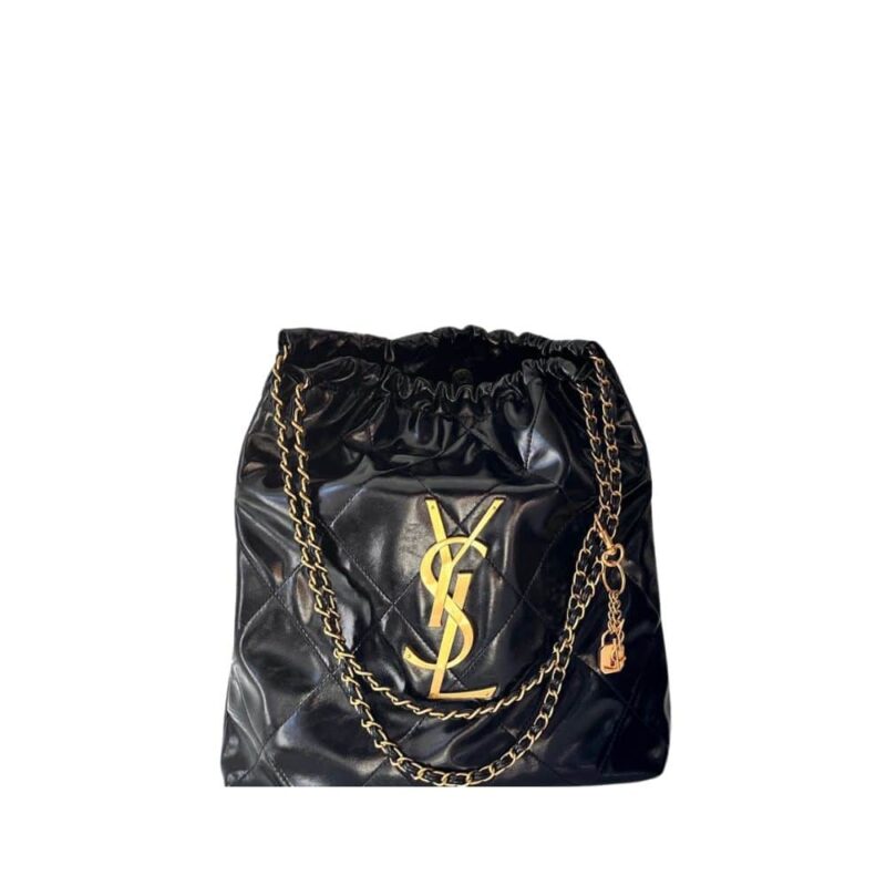 SAINT LAURENT BUCKET BAG GLOSSY CALFSKIN AND GOLD TONE METAL BLACK 39CM