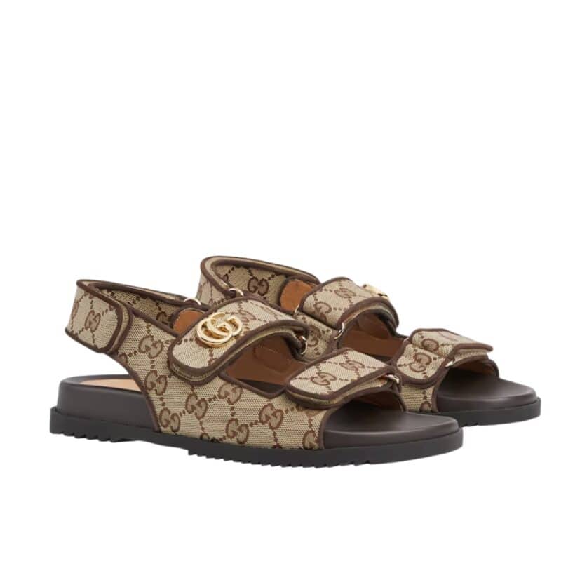 GUCCI DOUBLE G SANDAL BEIGE AND EBONY 771575 G1730 9755