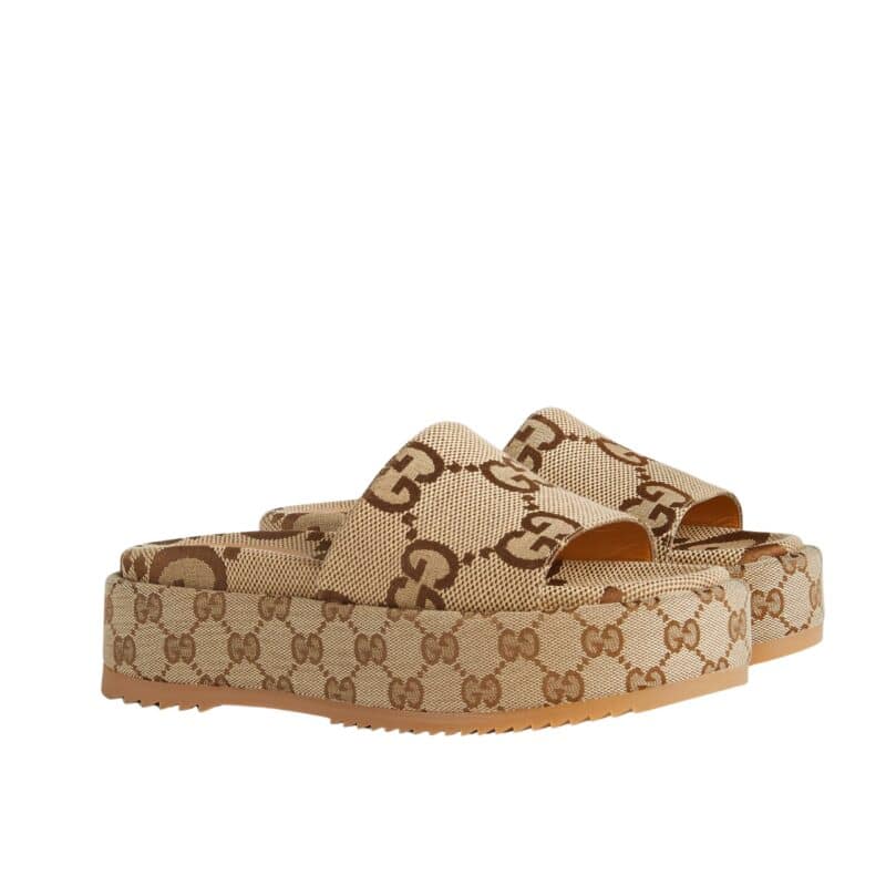 GUCCI WOMEN’S PLATFORM SLIDE SANDAL CAMEL 623212 UKO00 2580
