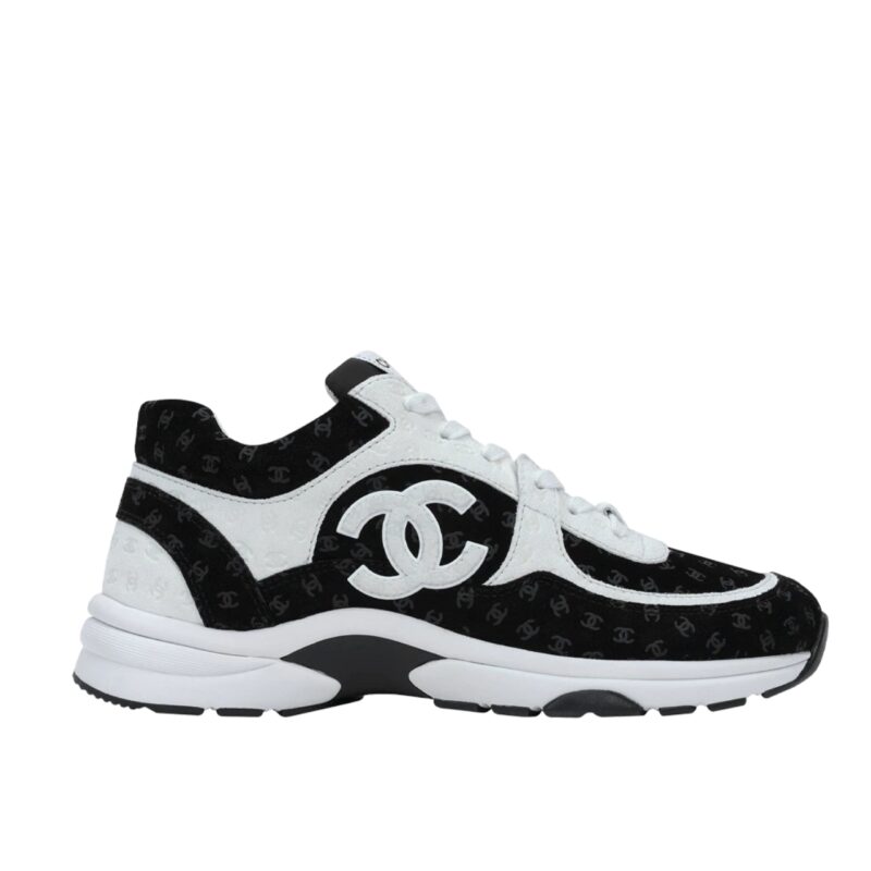 CHANEL PRINTED SUEDE SNEAKER WHITE AND BLACK G39230 X56689 K4718