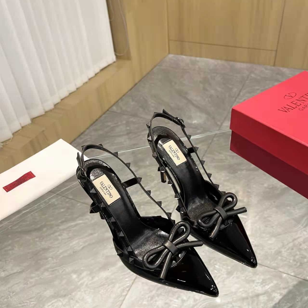 Valentino Rockstud Bow 100 Patent Slingback Pump Black WS0LB8LXH0NO - Image 7