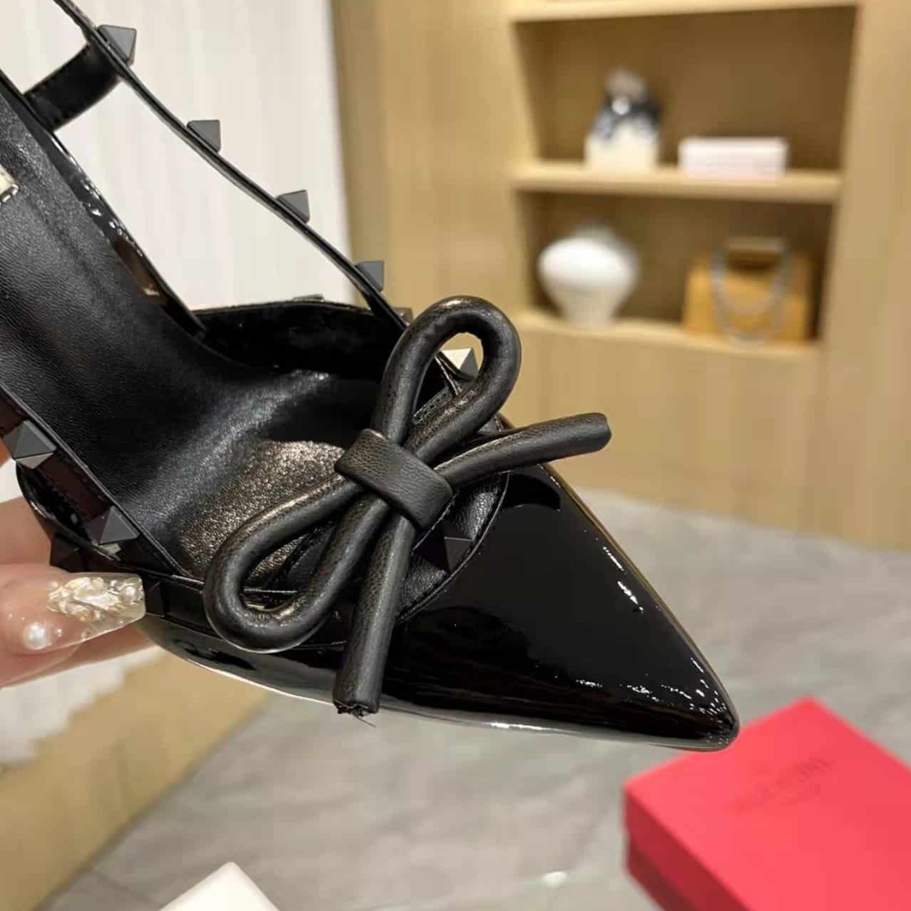Valentino Rockstud Bow 100 Patent Slingback Pump Black WS0LB8LXH0NO - Image 8