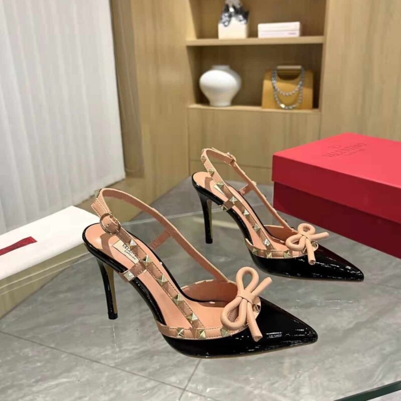 Alternative view of Valentino Rockstud Bow 100 Patent Slingback Pump Black Pink WS0LB8TZEN71
