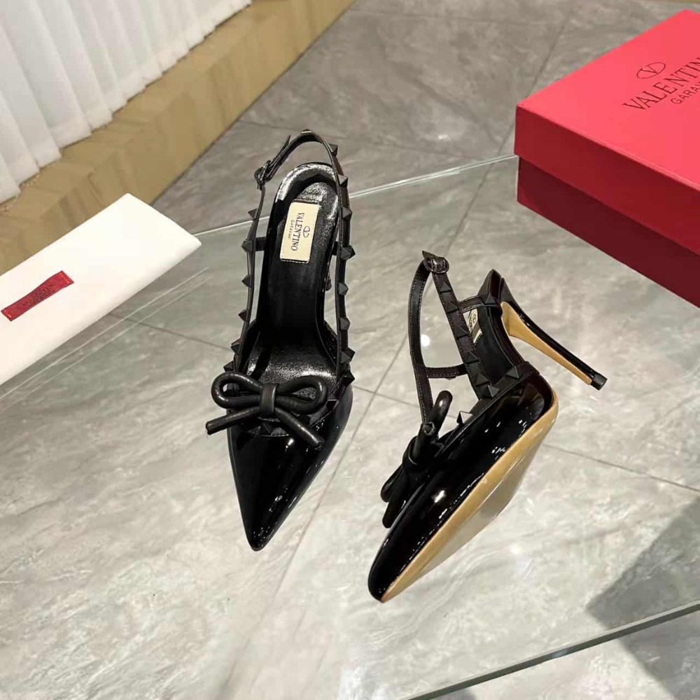 Valentino Rockstud Bow 100 Patent Slingback Pump Black WS0LB8LXH0NO - Image 3