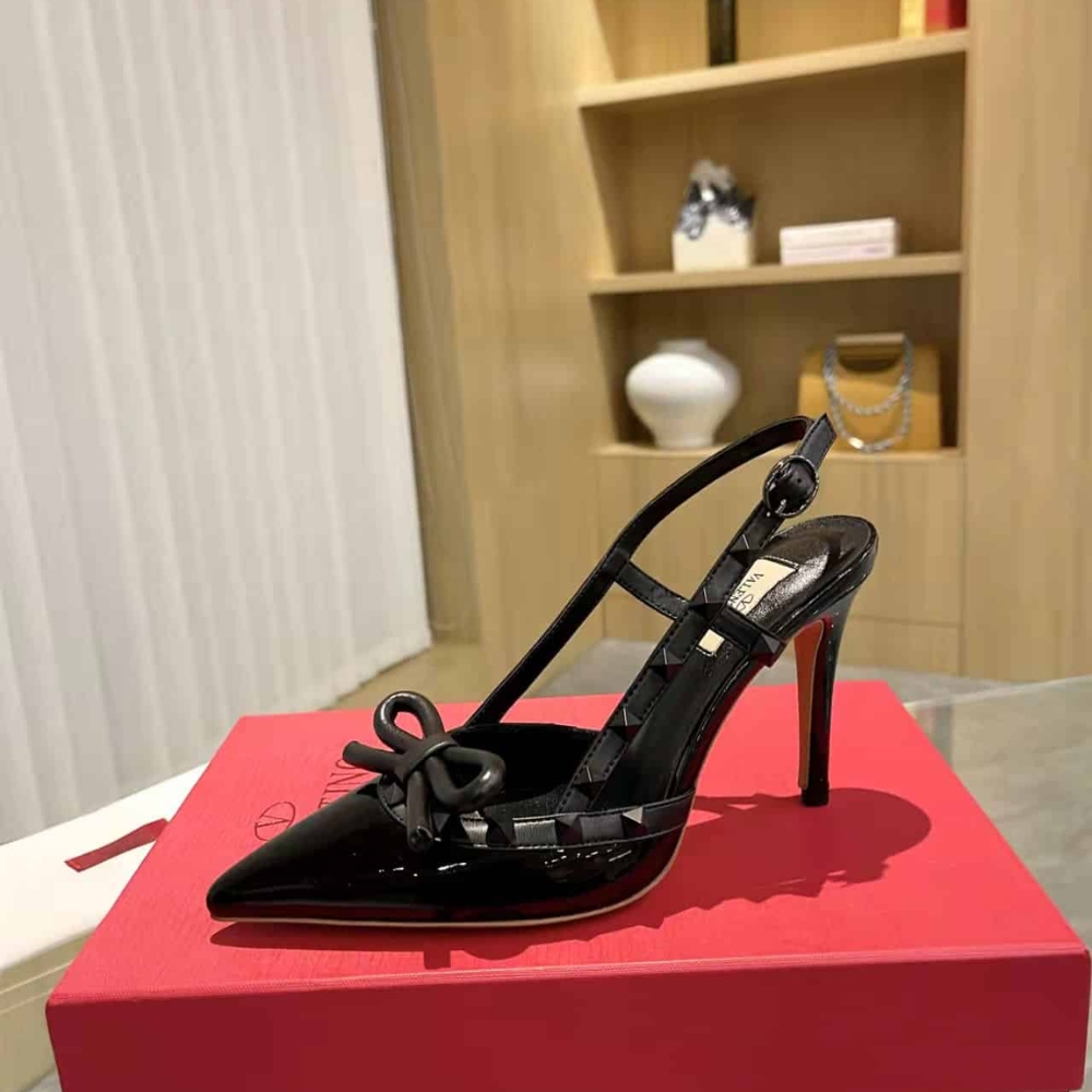 Valentino Rockstud Bow 100 Patent Slingback Pump Black WS0LB8LXH0NO - Image 4