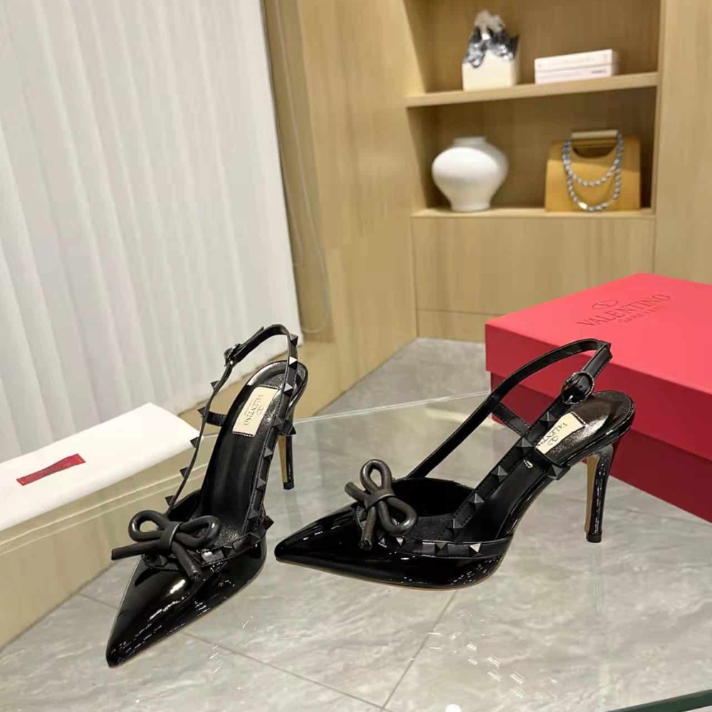 Valentino Rockstud Bow 100 Patent Slingback Pump Black WS0LB8LXH0NO - Image 6