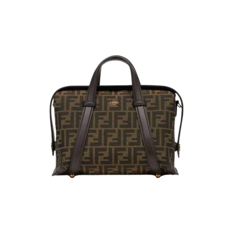 FENDI BOSTON 365 BROWN FF JACQUARD FABRIC BAG 27CM 8BL152ALP3F1N1S