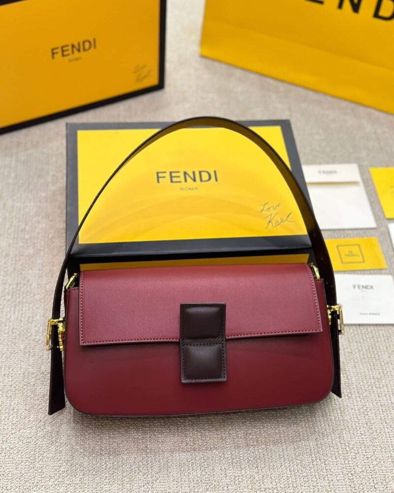 Alternative view of FENDI BAGUETTE BURGUNDY AND BLACK COLOR BLOCK LEATHER BAG 26CM 8BR821APKOF1NZ9