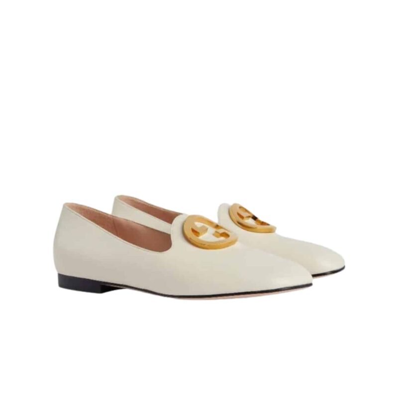 GUCCI LOGO PLAQUE LOAFERS WHITE 723395 C9D00 9022