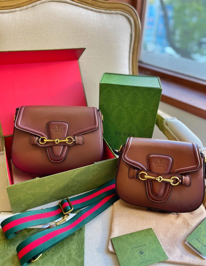 Alternative view of GUCCI LADY WEB HAND STAINED LEATHER SHOULDER BAG IN BROWN 25CM