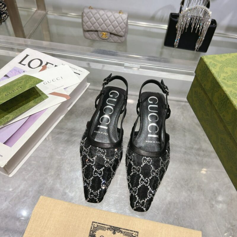 Alternative view of GUCCI GG EMBELLISHED SLINGBACK FLATS BLACK