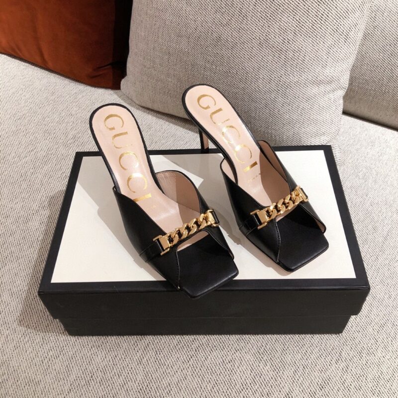 Alternative view of GUCCI SYLVIE CHAIN MULE SANDALS BLACK