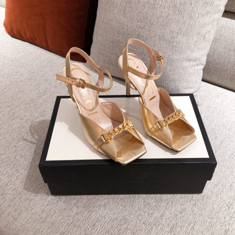 Alternative view of GUCCI ANKLE BUCKLE STRAP SYLVIE CHAIN SANDALS IN GOLD