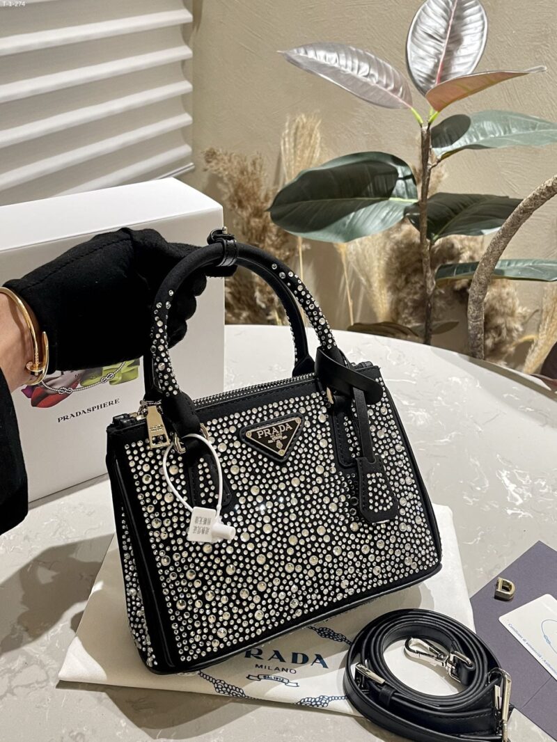 Alternative view of PRADA GALLERIA SATIN MINI BAG WITH CRYSTALS METAL 23CM 1BA906 2AWL F063R V EOY