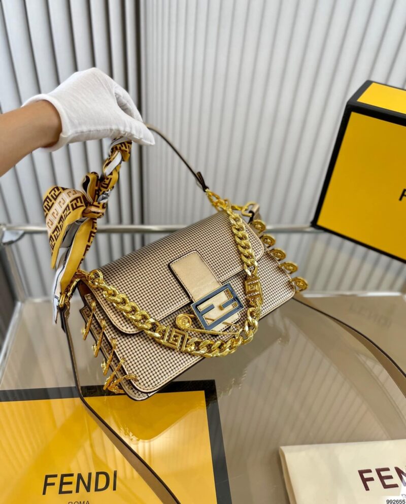 Alternative view of FENDI X VERSACE BAGUETTE FENDACE BAG IN GOLD PERFORATED LEATHER 25CM