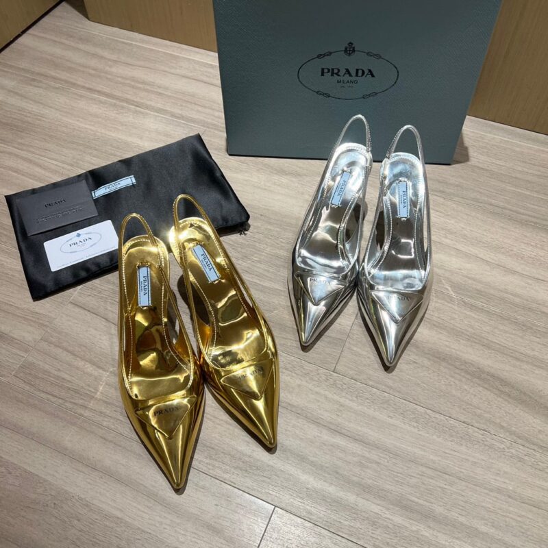 Alternative view of PRADA BRUSHED LEATHER SLINGBACK PUMPS SILVER