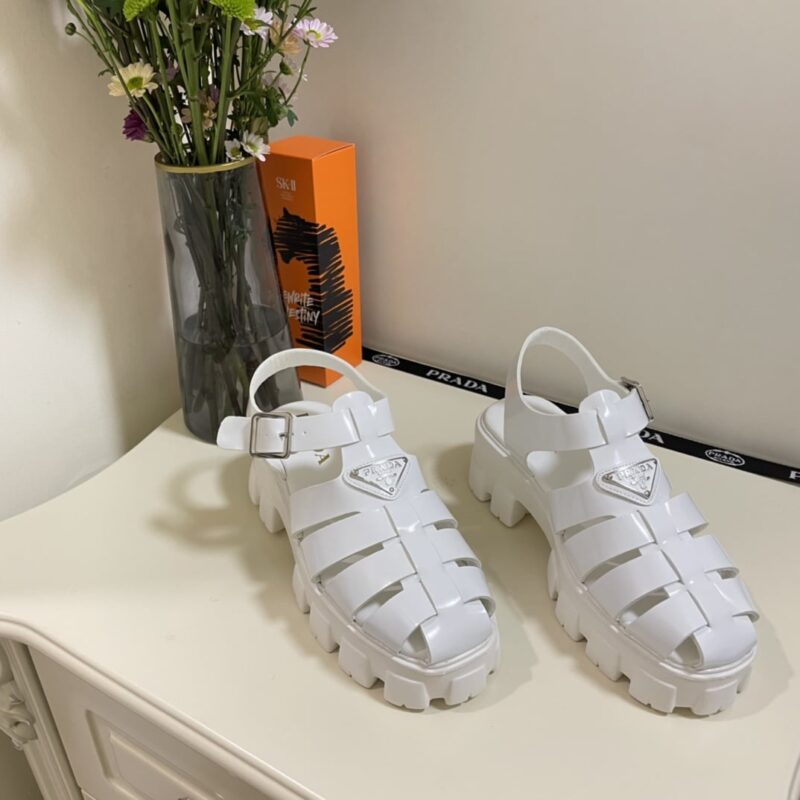 Alternative view of PRADA MONOLITH FOAM RUBBER SANDALS WHITE 1X853M 3LKK F0009 F 055