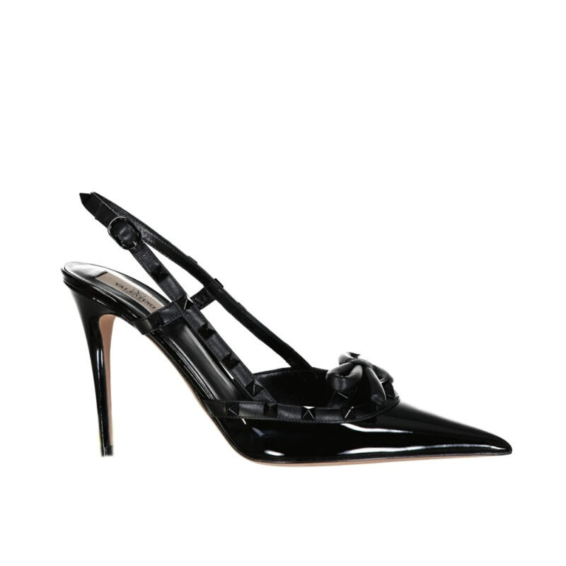 Valentino Rockstud Bow 100 Patent Slingback Pump Black WS0LB8LXH0NO